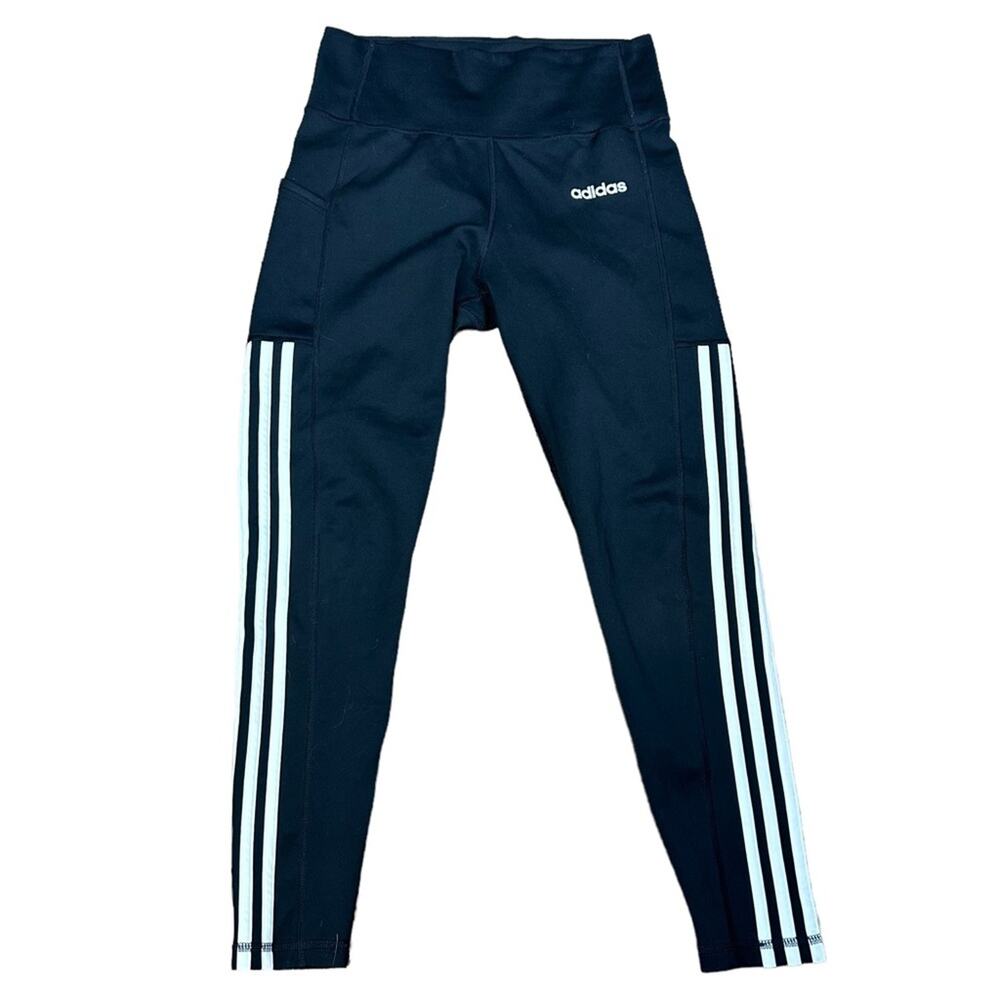 Adidas Climalite 3 Stripe High Rise Pocketed Leggings Size Medium Black White